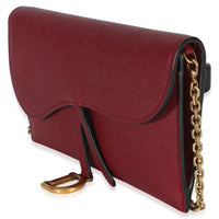 Christian Dior Red Grained Calfskin Saddle Chain Wallet Pouch Handbag 2
