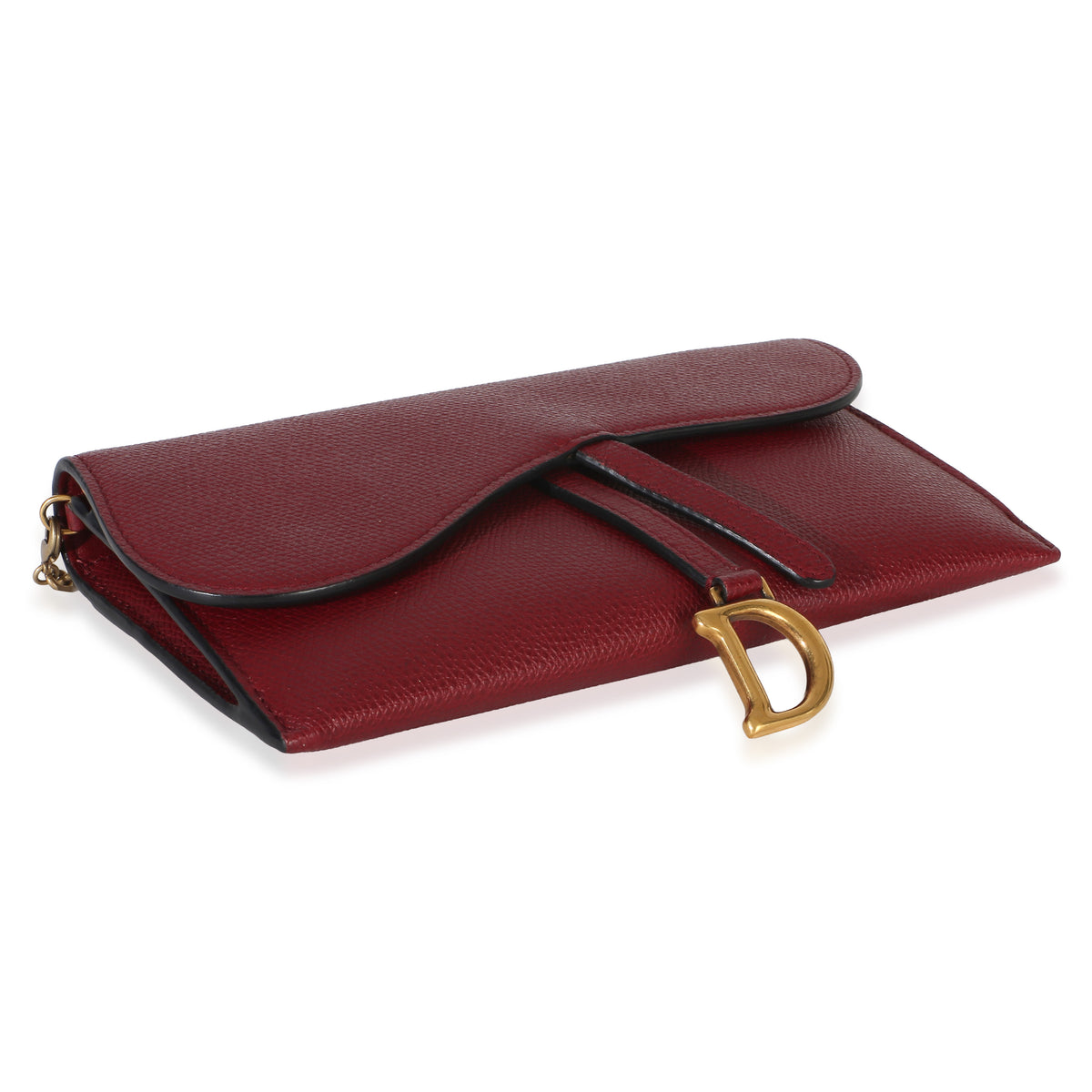 Christian Dior Red Grained Calfskin Saddle Chain Wallet Pouch Handbag 7