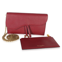 Christian Dior Red Grained Calfskin Saddle Chain Wallet Pouch Handbag 9