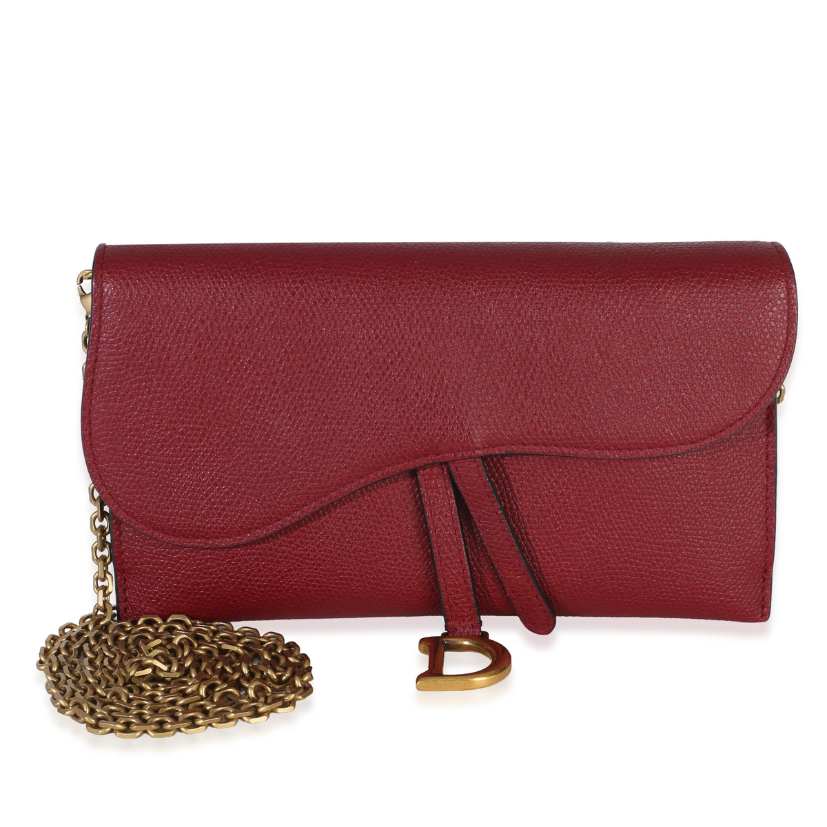 Christian Dior Red Grained Calfskin Saddle Chain Wallet Pouch Handbag id