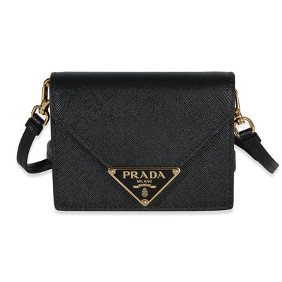 Prada Black Saffiano Card Holder With Strap Handbag fv