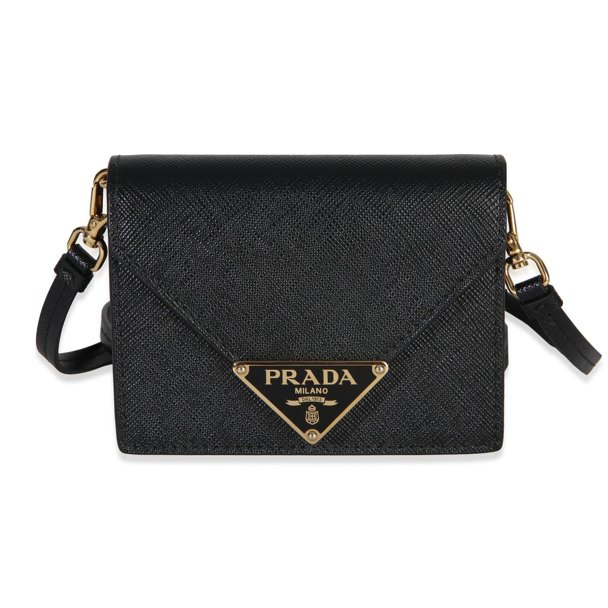 Prada Black Saffiano Card Holder With Strap Handbag fv