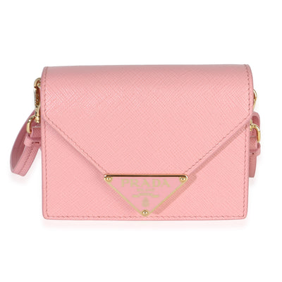 Prada Pink Saffiano Card Holder With Strap Handbag fv