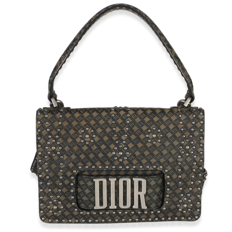 Christian Dior Olive Black Calfskin Studded Dio(r)evolution Top Handle Bag Handbag fv