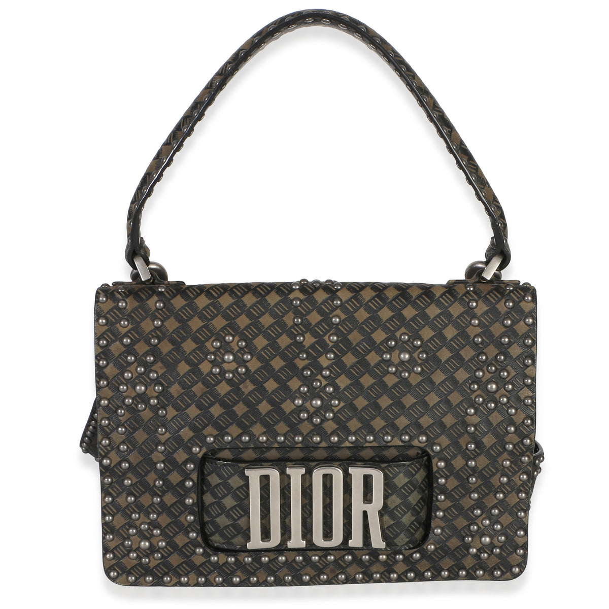 Christian Dior Olive Black Calfskin Studded Dio(r)evolution Top Handle Bag Handbag id