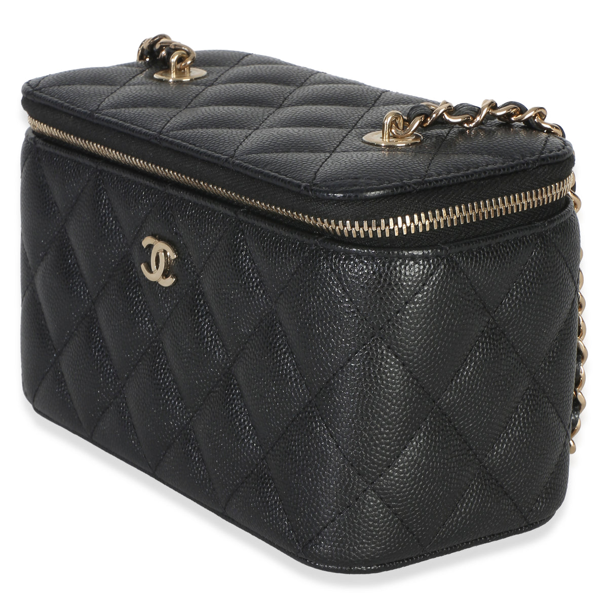 Chanel Black Quilted Caviar Small Vanity Case With Chain Handbag 2