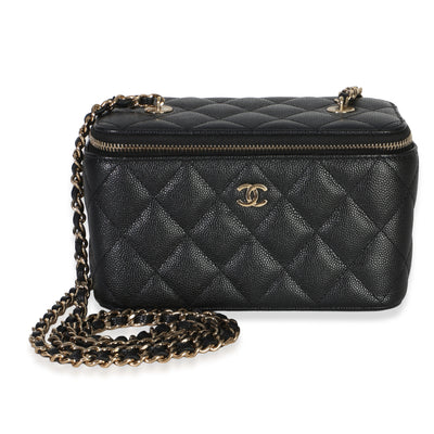 Chanel Black Quilted Caviar Small Vanity Case With Chain Handbag fv