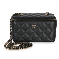 Chanel Black Quilted Caviar Small Vanity Case With Chain Handbag fv