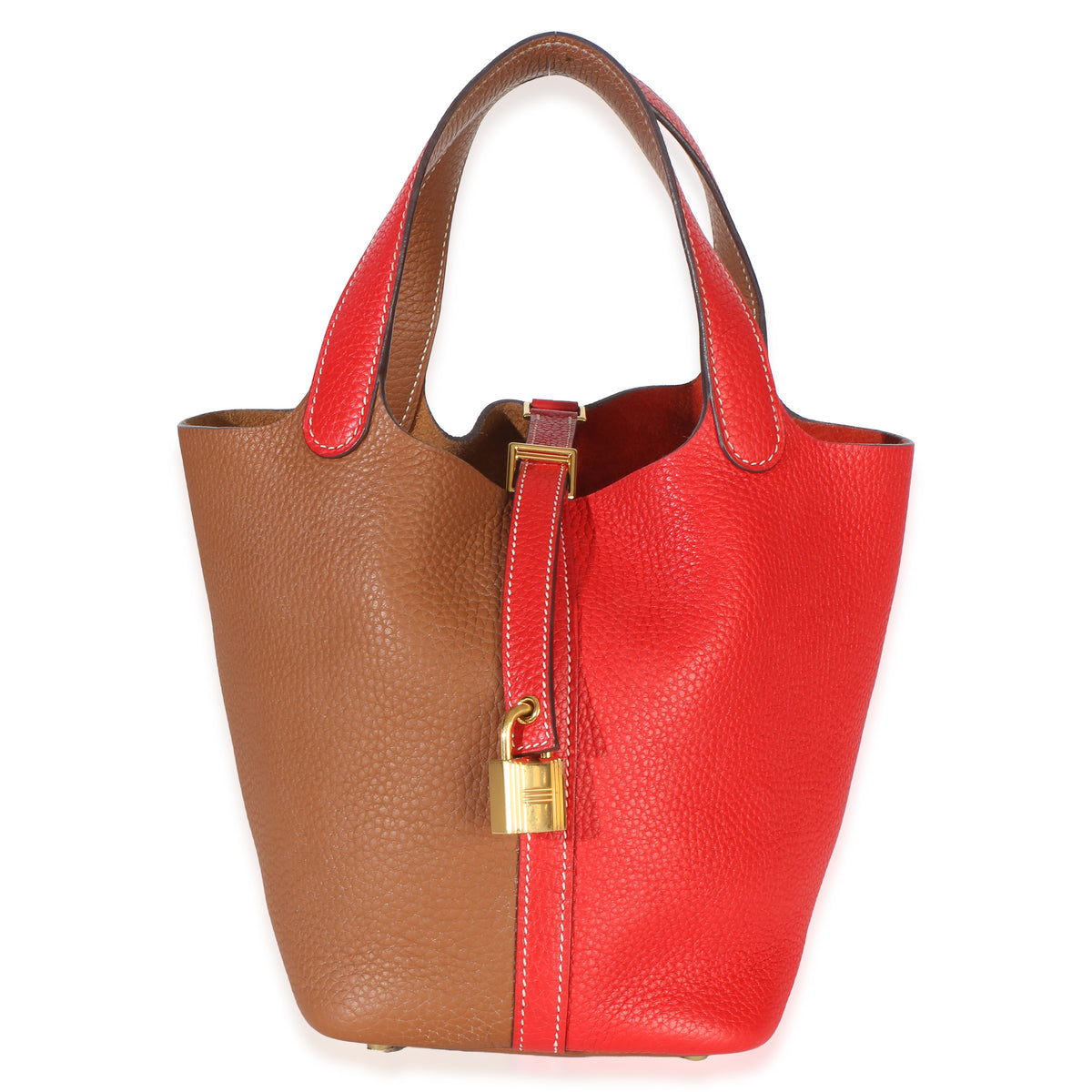 Hermès Gold Rouge De Coeur Clemence Casaque Picotin Lock 18 GHW Handbag fv