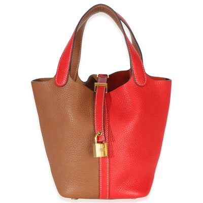 Hermès Gold Rouge De Coeur Clemence Casaque Picotin Lock 18 GHW Handbag id
