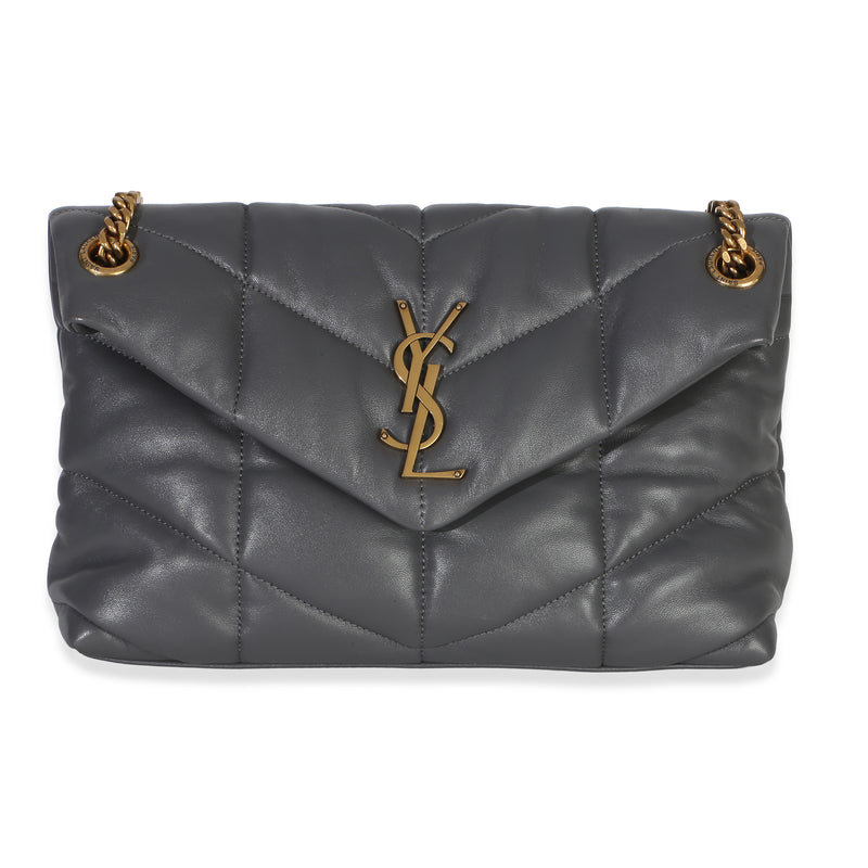 Saint Laurent Grey Quilted Lambskin Small Loulou Puffer Chain Satchel Handbag id