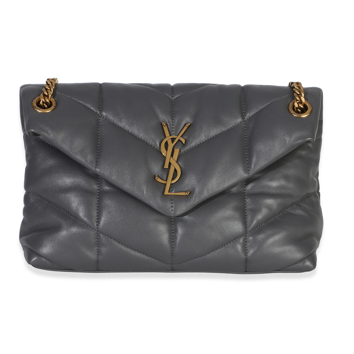 Saint Laurent Grey Quilted Lambskin Small Loulou Puffer Chain Satchel Handbag id