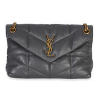Saint Laurent Grey Quilted Lambskin Small Loulou Puffer Chain Satchel Handbag id