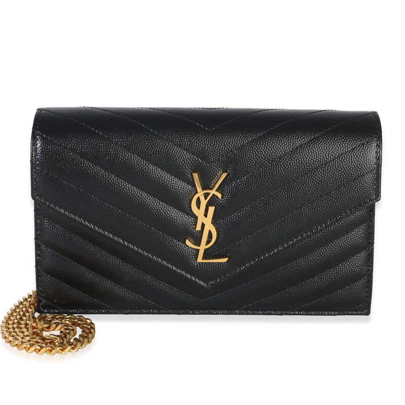 Saint Laurent Black Grain De Poudre Cassandre Envelope Chain Wallet Handbag id