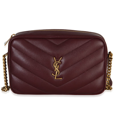 Saint Laurent Burgundy Chevron Lambskin Quilted Medium Loulou Camera Bag Handbag id