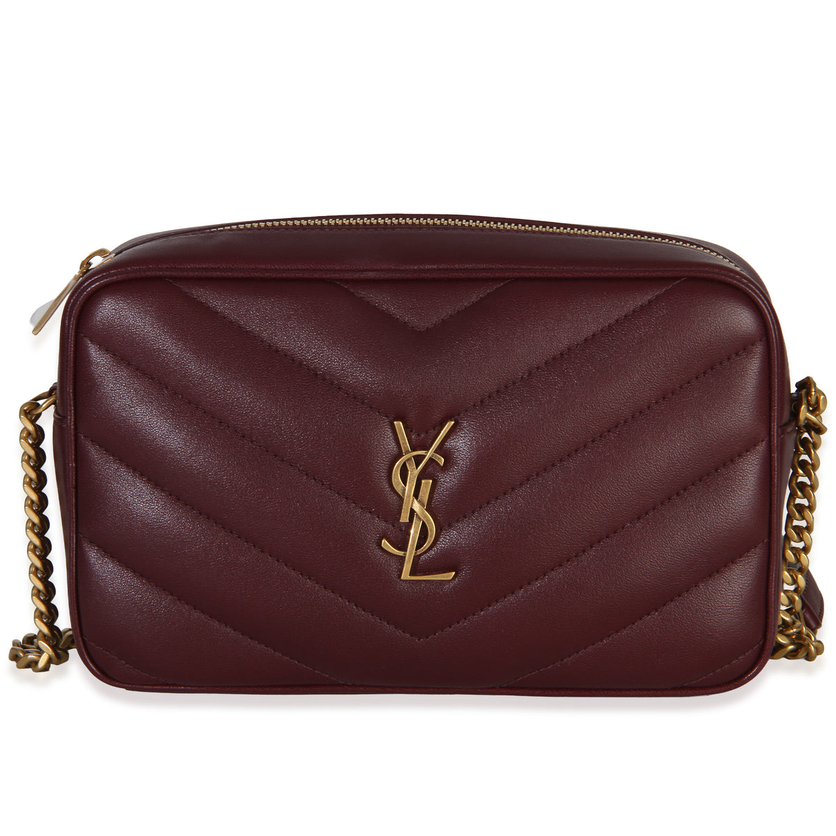 Saint Laurent Burgundy Chevron Lambskin Quilted Medium Loulou Camera Bag Handbag id
