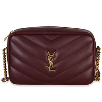 Saint Laurent Burgundy Chevron Lambskin Quilted Medium Loulou Camera Bag Handbag id