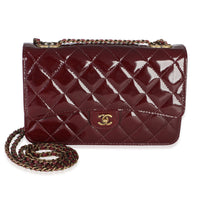 Chanel Burgundy Quilted Patent Goatskin CC Eyelet Wallet On Chain Handbag id