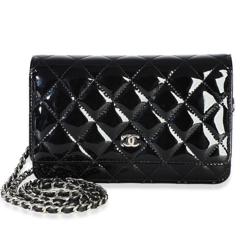 Chanel Black Quilted Patent Classic Wallet On Chain Handbag id