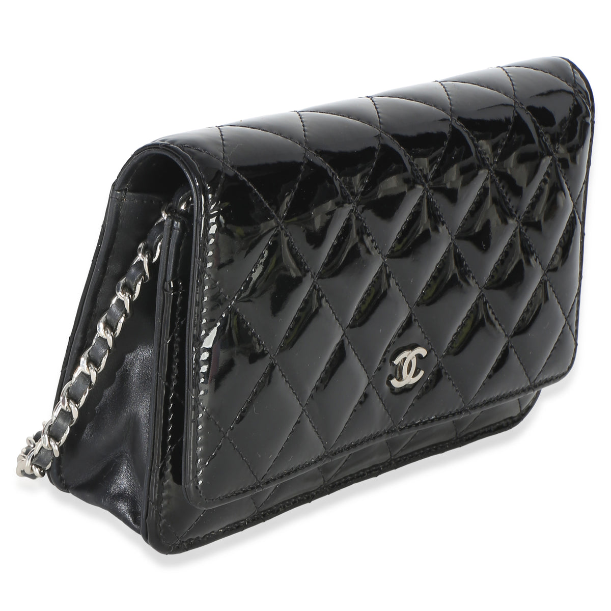 Chanel Black Quilted Patent Classic Wallet On Chain Handbag 3