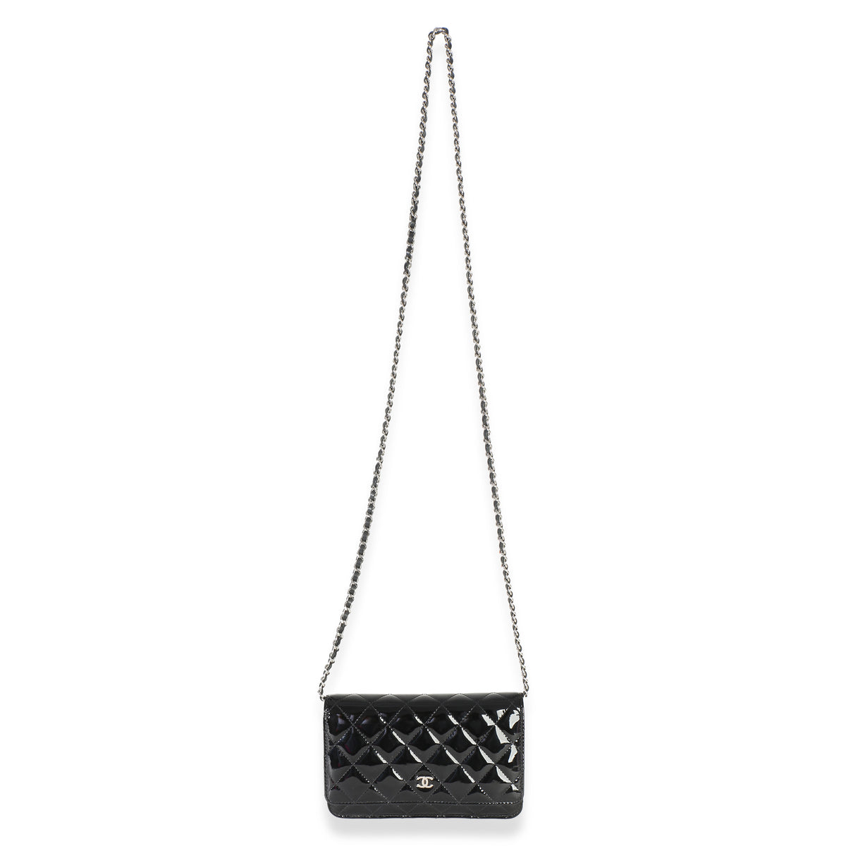 Chanel Black Quilted Patent Classic Wallet On Chain Handbag 7