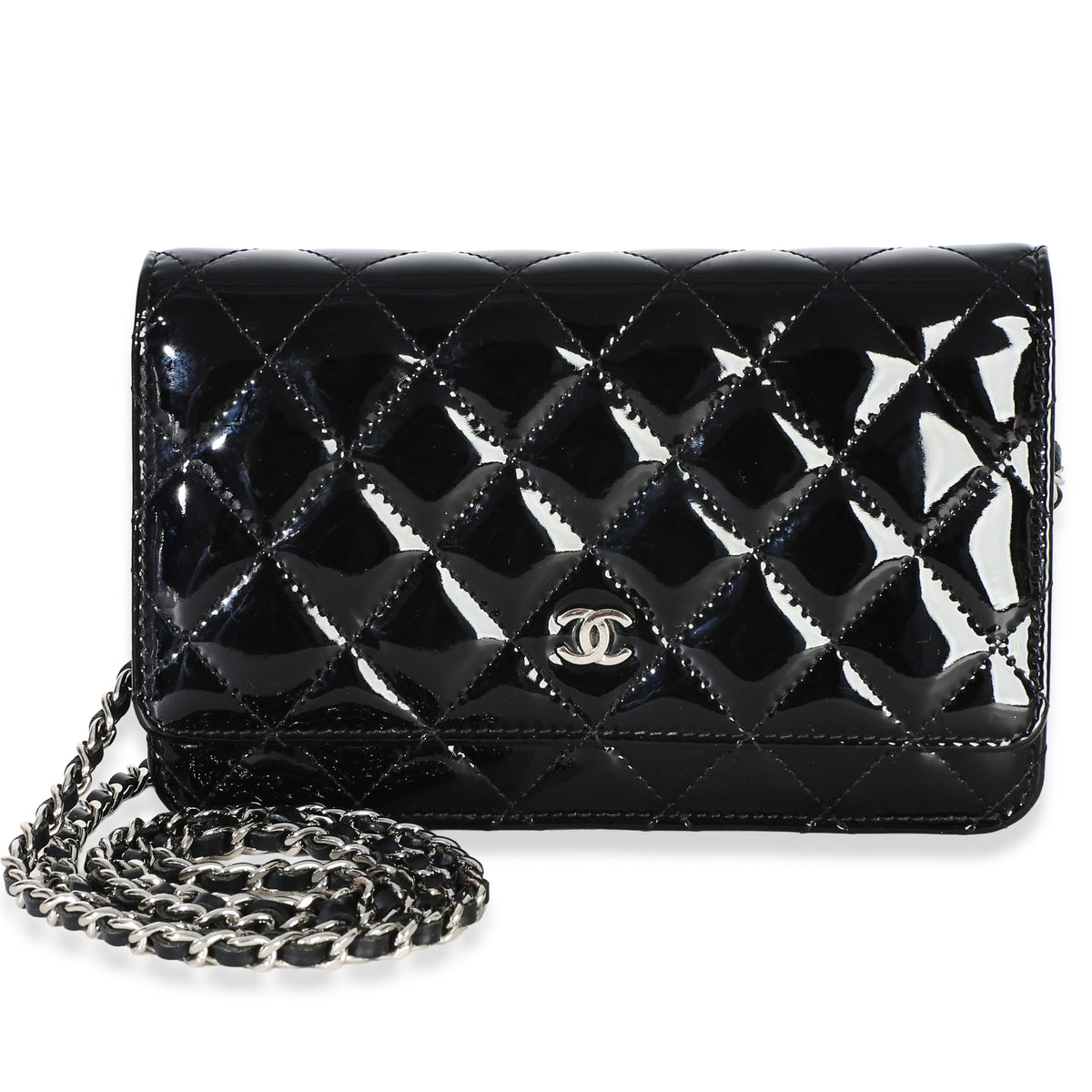 Chanel Black Quilted Patent Classic Wallet On Chain Handbag id