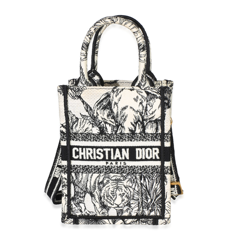 Christian Dior Black White Embroidered Toile de Jouy Mini Book Tote Phone Bag Handbag id