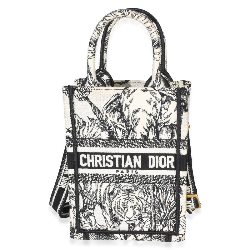 Christian Dior Black White Embroidered Toile de Jouy Mini Book Tote Phone Bag Handbag fv