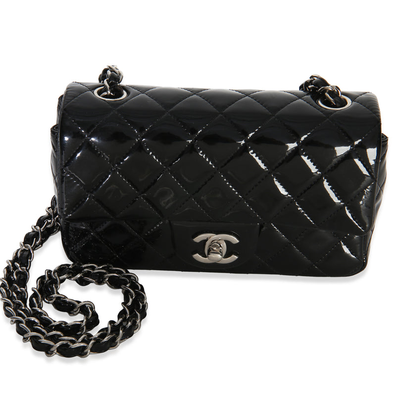 Chanel Black Quilted Patent Mini Rectangular Flap Bag Handbag id