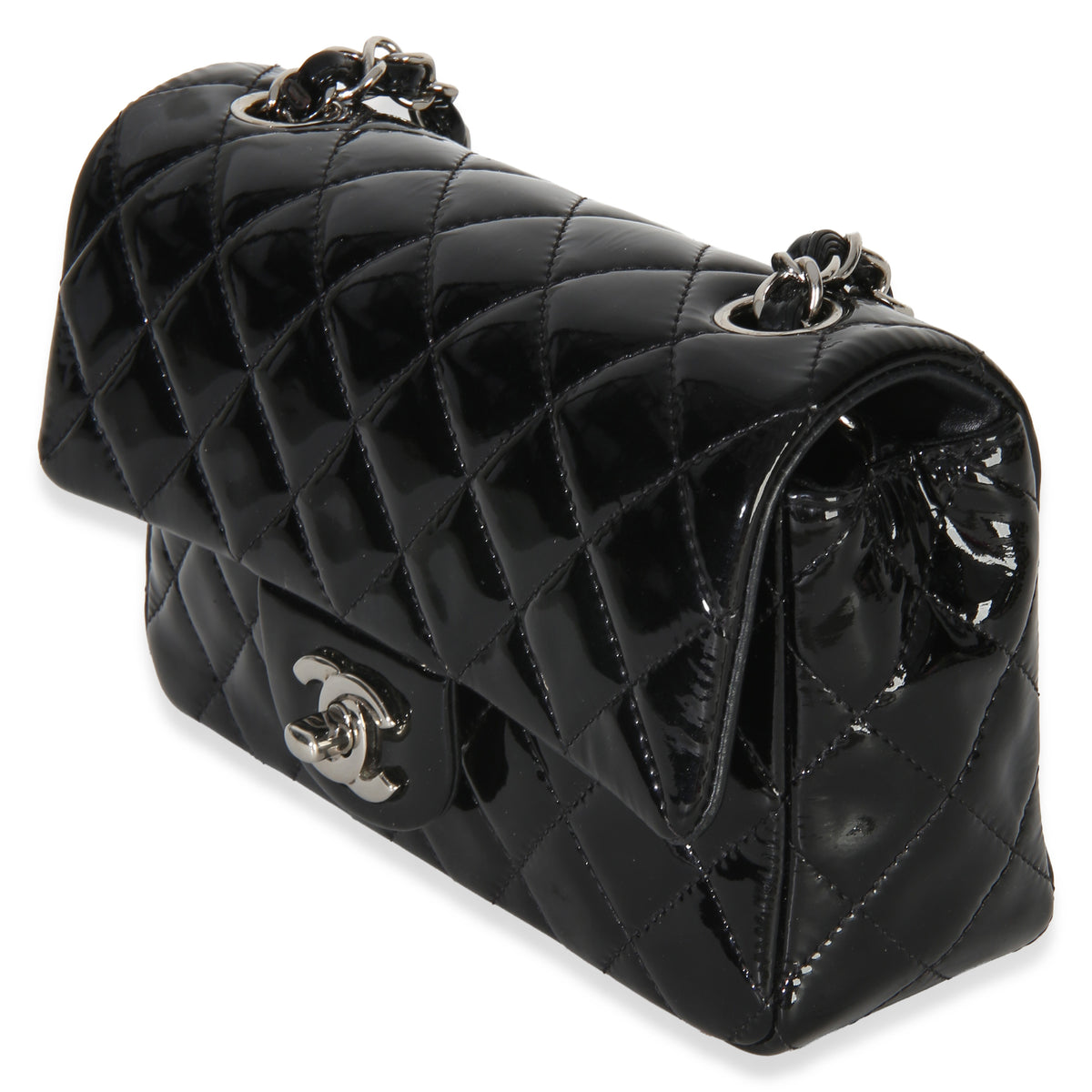 Chanel Black Quilted Patent Mini Rectangular Flap Bag Handbag 2