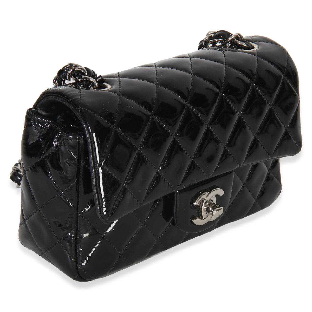 Chanel Black Quilted Patent Mini Rectangular Flap Bag Handbag 3