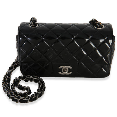 Chanel Black Quilted Patent Mini Rectangular Flap Bag Handbag fv