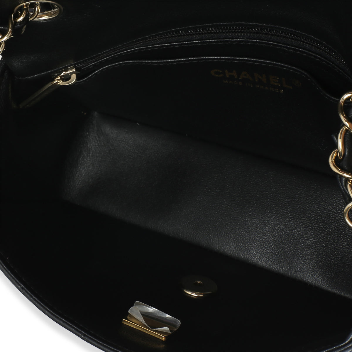 Chanel Black Quilted Lambskin Mini Rectangular Flap Bag Handbag 9