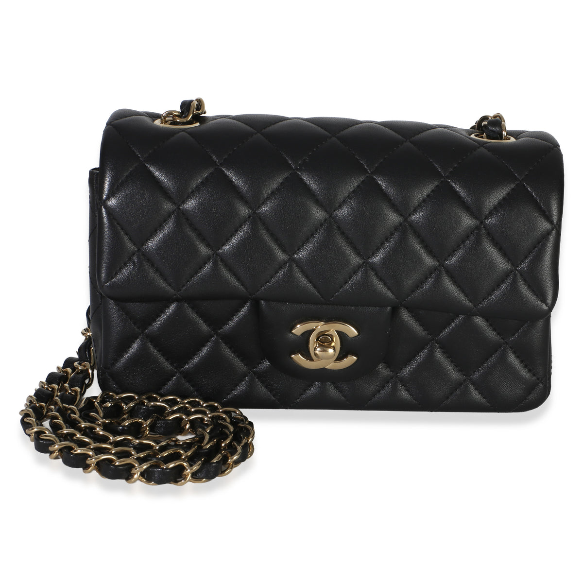 Chanel Black Quilted Lambskin Mini Rectangular Flap Bag Handbag fv