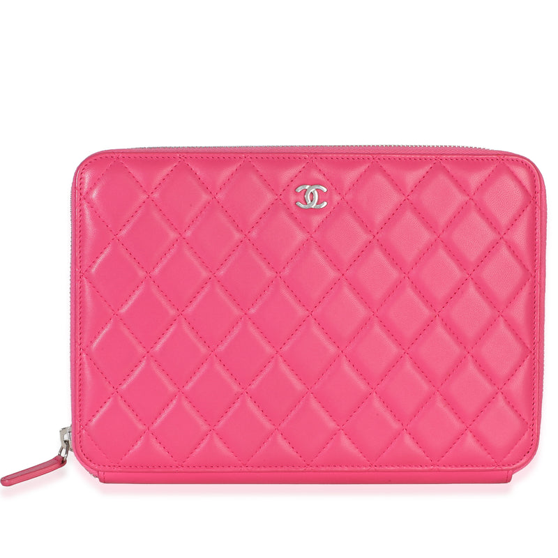 Chanel Pink Quilted Lambskin Large Zip Around Organizer Wallet Handbag id