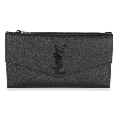 Saint Laurent Black Grain de Poudre Large Uptown Flap Wallet Wallet id