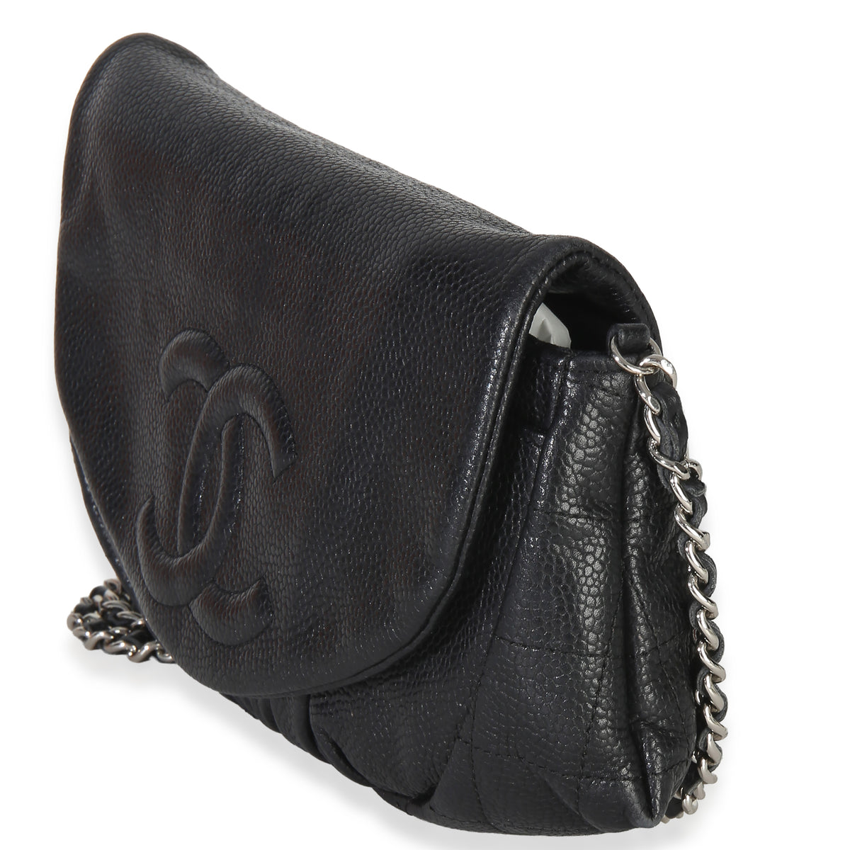 Chanel Black Caviar Half Moon Wallet On Chain Handbag 2