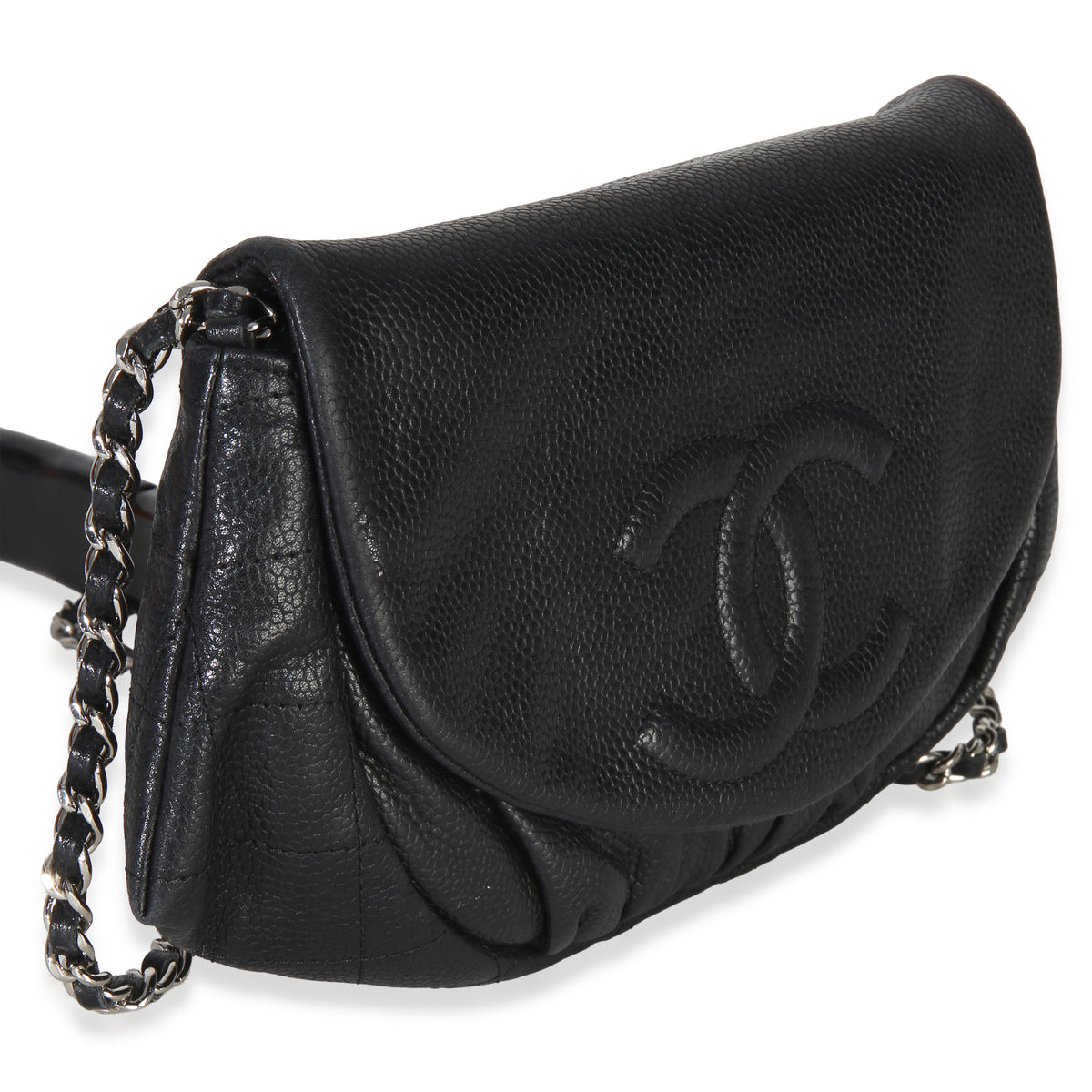Chanel Black Caviar Half Moon Wallet On Chain Handbag 3