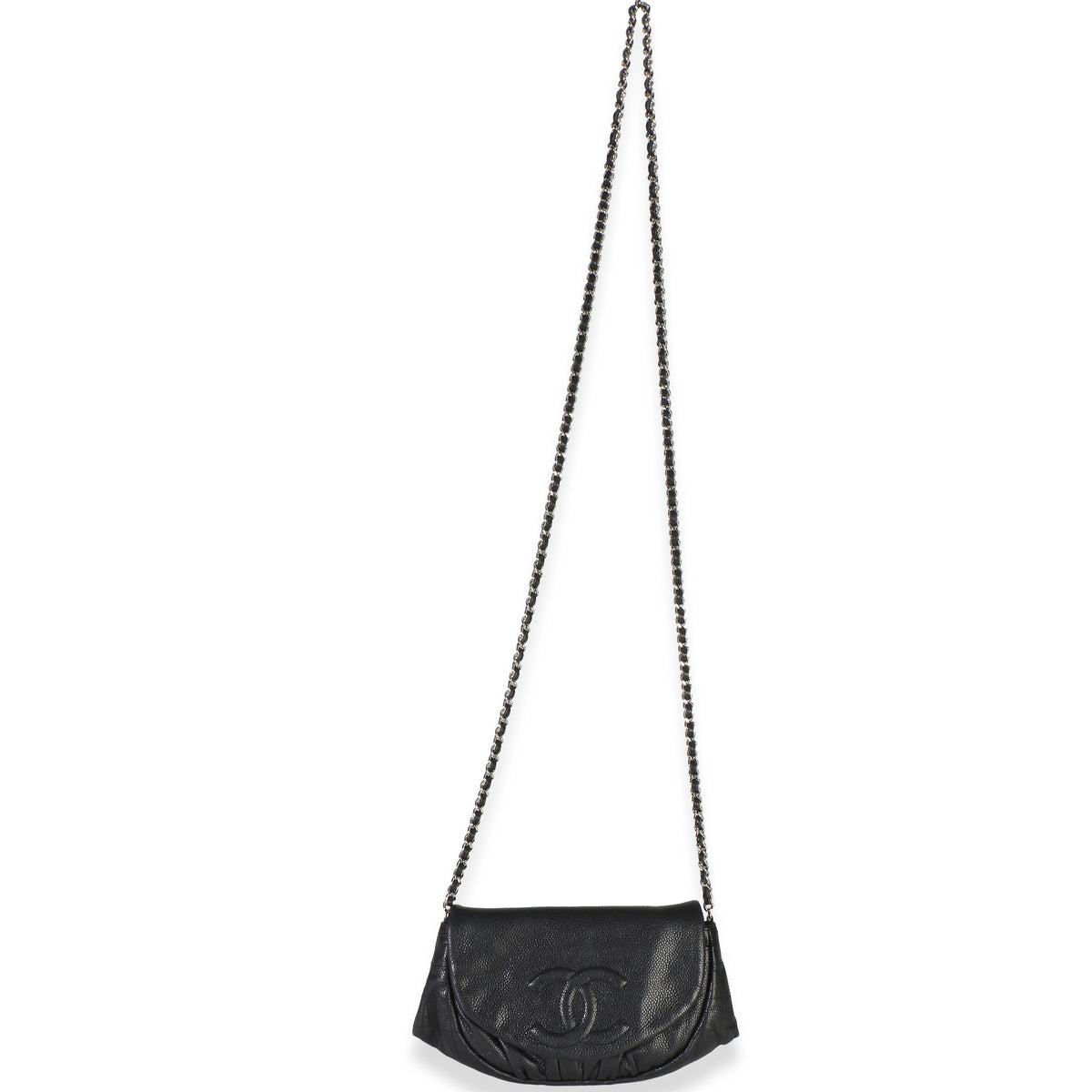 Chanel Black Caviar Half Moon Wallet On Chain Handbag 8