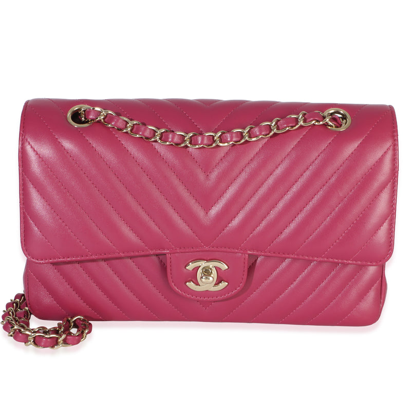 Chanel Fuchsia Chevron Lambskin Medium Classic Double Flap Bag Handbag id