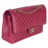 Chanel Fuchsia Chevron Lambskin Medium Classic Double Flap Bag Handbag 3