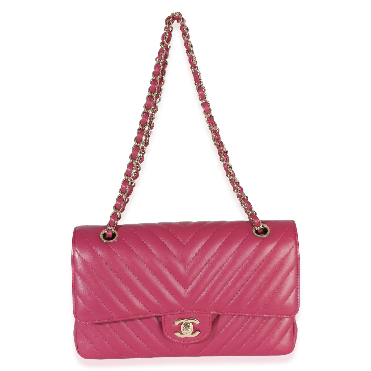 Chanel Fuchsia Chevron Lambskin Medium Classic Double Flap Bag Handbag 8