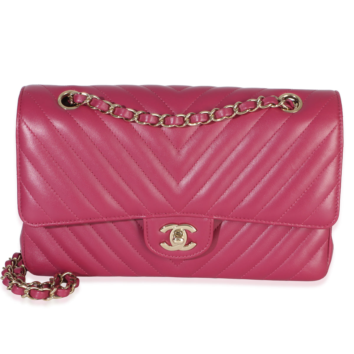 Chanel Fuchsia Chevron Lambskin Medium Classic Double Flap Bag Handbag id