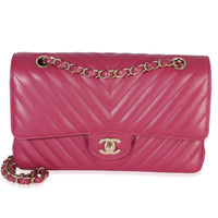 Chanel Fuchsia Chevron Lambskin Medium Classic Double Flap Bag Handbag id