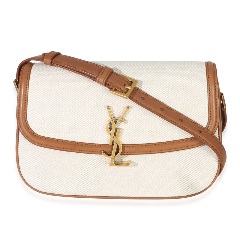 Saint Laurent Beige Canvas Tan Calfskin Monogram Small Solferino Satchel Handbag id