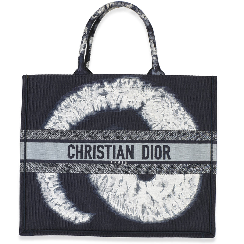 Christian Dior Navy Tie Dye Embroidered Canvas Large Book Tote Handbag id