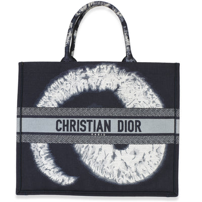 Christian Dior Navy Tie Dye Embroidered Canvas Large Book Tote Handbag id