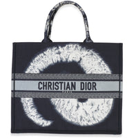 Christian Dior Navy Tie Dye Embroidered Canvas Large Book Tote Handbag id