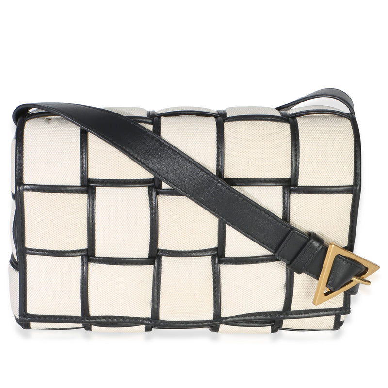Bottega Veneta Black Natural Canvas Intrecciato Padded Cassette Handbag id