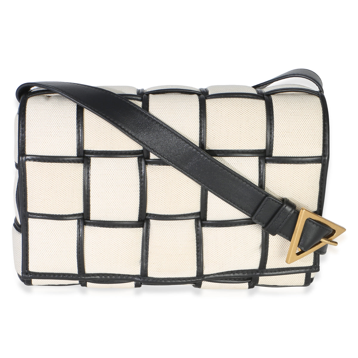 Bottega Veneta Black Natural Canvas Intrecciato Padded Cassette Handbag fv